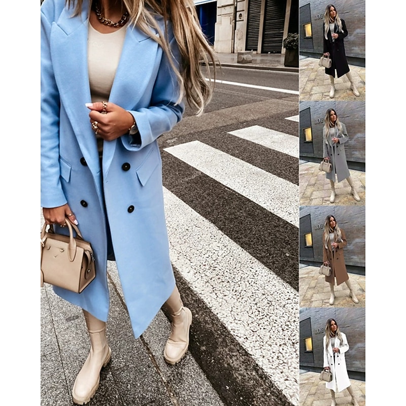 Women's Casual Jacket Warm Comfortable Pocket Buttons Fashion Outdoor Plain Going out Weekend Single Breasted Regular Lapel Regular Fit Long Sleeve Outerwear Black White Blue Fall Winter