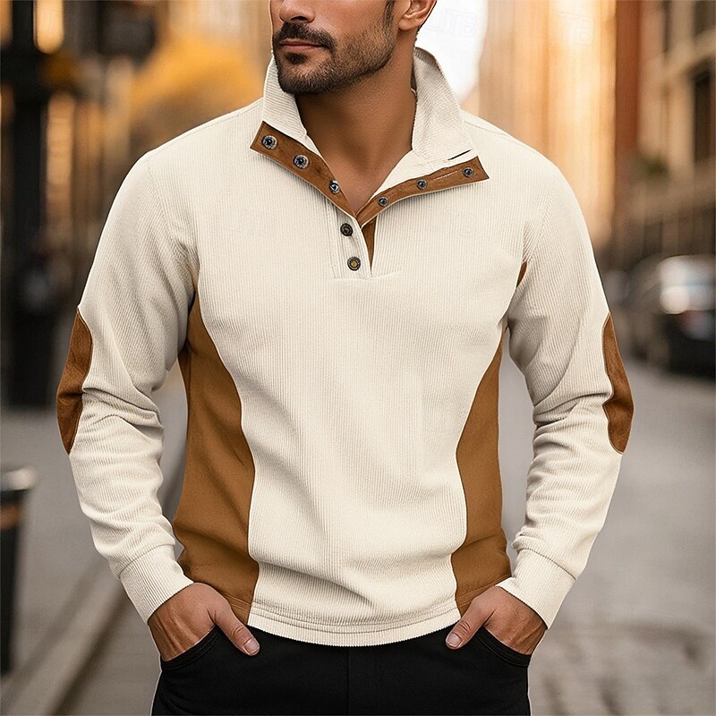 Men's Sweatshirt Apricot Black White Red Blue Standing Collar Color Block Patchwork Sports & Outdoor Daily Holiday Polyester Corduroy Streetwear Basic Casual Fall Winter Clothing Apparel Hoodies