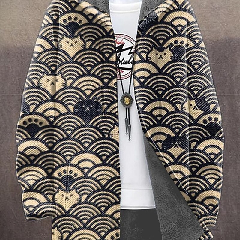 Men's Graphic Winter Coat Fleece Jacket Coat Thermal Warm Comfortable Casual Daily Wear Pocket 3D Print Fleece Fall Winter Hooded Long Sleeve Brown2