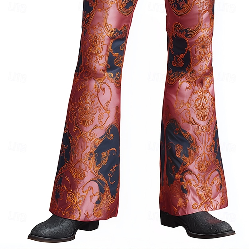 Men's Paisley Floral Print Ethnic Disco Pants 60s 70s Bell Bottoms Mid Waist Western Vintage Retro Outdoor Vacation Casual Side Pockets Flared Leg Pants Trousers Spring Fall 3D Print Pink2