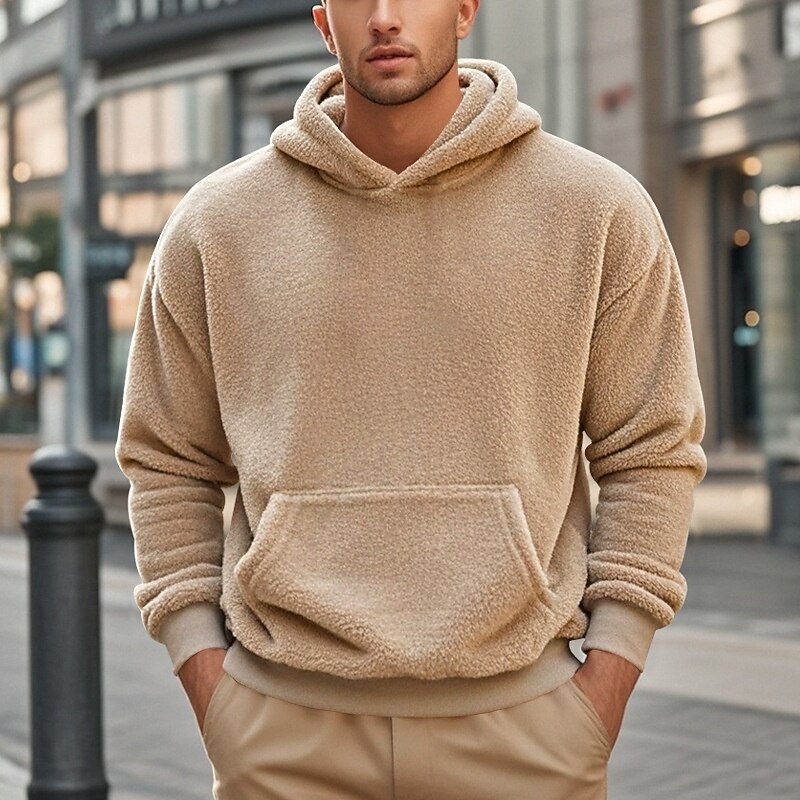 Men's Hoodie Fleece Hoodie Black Navy Blue Blue Brown Khaki Hooded Plain Pocket Sports & Outdoor Daily Holiday Polyester Streetwear Basic Casual Fall Winter Clothing Apparel Hoodies Sweatshirts2
