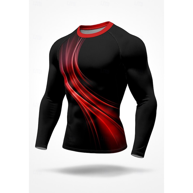 Christmas Men's Compression Shirt Running Shirt 3D Print Long Sleeve Base Layer Color Gradient Quick Dry Compression Power Flex Moisture Wicking Gym Workout Active Training Exercise Sportswear