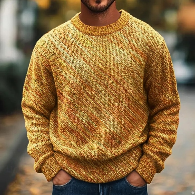 Men's Color Block Pullover Sweater Jumper Knitwear Crewneck Retro Vintage Casual Vacation Home Street 3D Print Knitting Keep Warm Long Sleeve Spring Fall Winter Yellow Multi Color