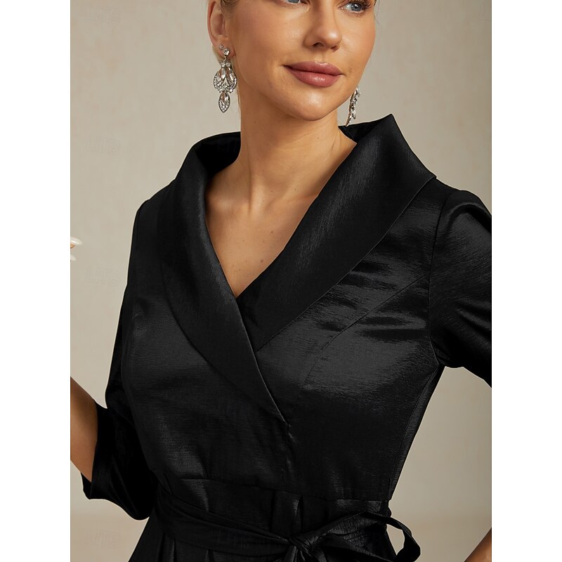 Women's Maxi long Dress Party Dress Elegant Vintage Regular Fit Solid Color 3/4 Length Sleeve V Neck Black Fall Winter4