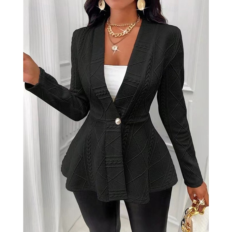 Women's Casual Jacket Comfortable Jacquard Buttons Elegant Fashion Outdoor Plain Going out Casual Daily Weekend Cardigan Regular V Neck Regular Fit Long Sleeve Outerwear Black Pink Brown Spring Fall