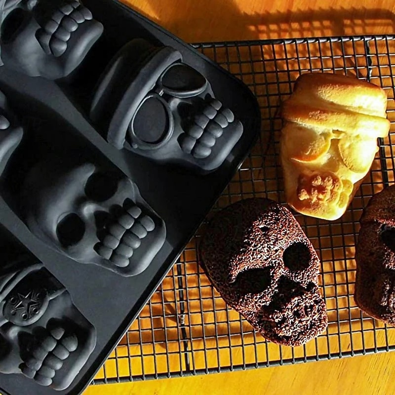 Halloween Skull Cake Mold 6 Grids Pirate Skull, Large Silicone Skull Baking Mold for Chocolate, Cake, Mousse, Resin, and DIY Halloween Crafts