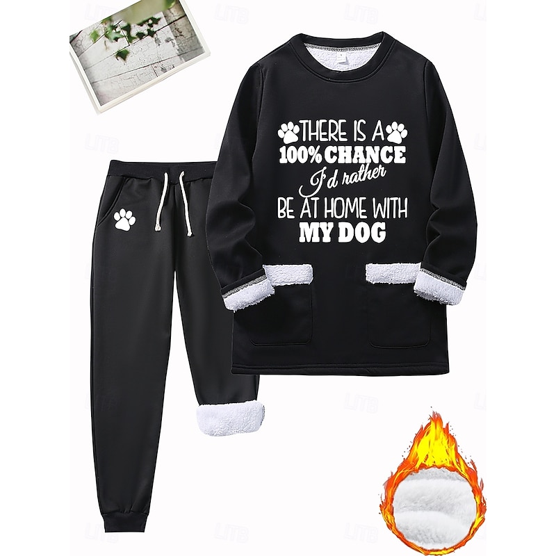 Women's Warm Daily Two Piece Sets Tracksuit Pants Sets Long Sleeve Round Neck Graphic Letter Drawstring Print Casual Daily Black Pink Blue Fall Loose Fit3