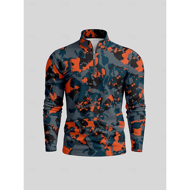 Men's Golf Polo Shirt Orange Long Sleeve Top Golf Attire Clothes Outfits Wear Apparel