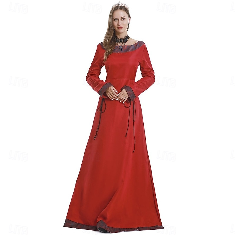 Retro Vintage Medieval Renaissance Floor Length Tunic Dress Viking Celtic Knight Fancy Dress Women's Celtic Viking Halloween Carnival Performance LARP Ren Faire Adults Dress2