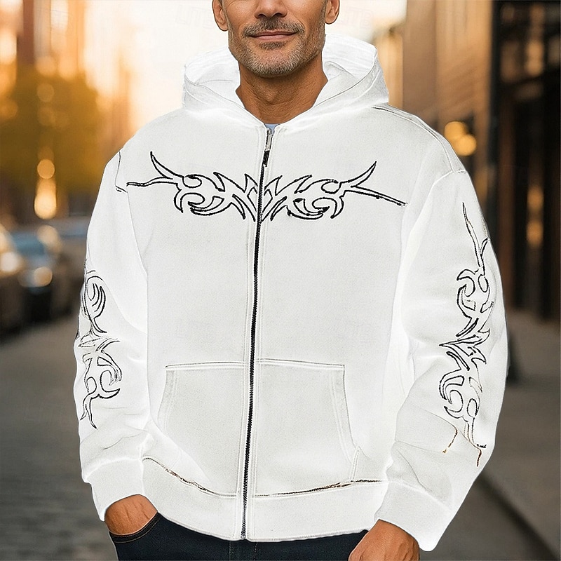Men's Hoodie Full Zip Hoodie Black White Hooded Graphic Prints Pocket Sports & Outdoor Daily Holiday Polyester Streetwear Basic Casual Spring Fall Clothing Apparel Hoodies Sweatshirts4