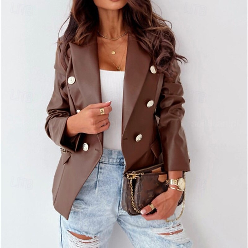 Women's Blazer Comfortable Pocket Buttons Elegant Fashion Outdoor Plain Going out Casual Daily Weekend Cardigan Regular Lapel Regular Fit Long Sleeve Outerwear Black Wine Blue Spring Fall3