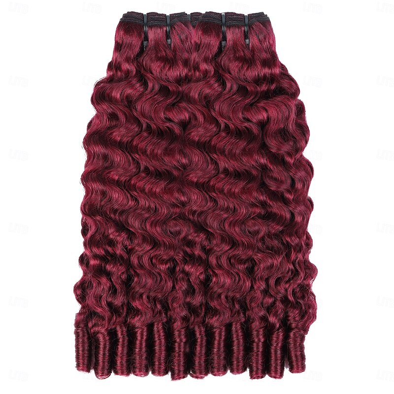 Burgundy 99J# 3 Bundle Hair Weaves Burmese Curly Human Hair Extensions 14-30 Inch2