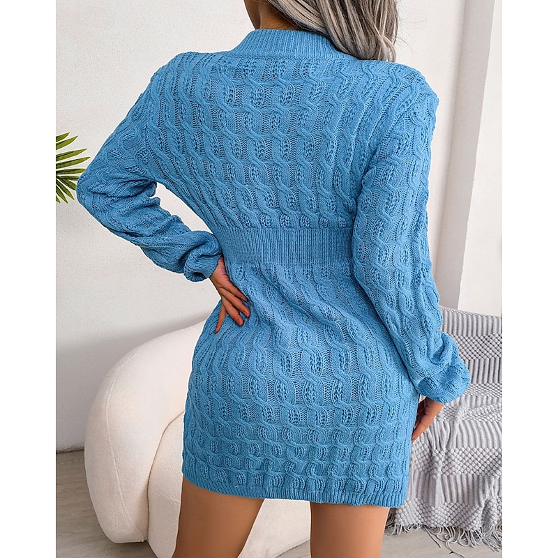 Women's Mini Dress Sweater Dress Bodycon Sheath Dress Fashion Modern Daily Weekend Regular Fit Plain Long Sleeve Crew Neck Black White Blue Spring Fall3