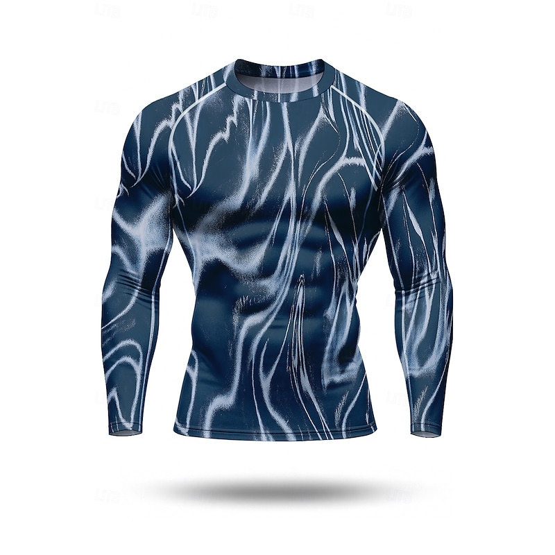 Men's Compression Shirt Running Shirt 3D Print Long Sleeve Base Layer Striped Quick Dry Compression Power Flex Moisture Wicking Gym Workout Active Training Exercise Sportswear Activewear Blue3