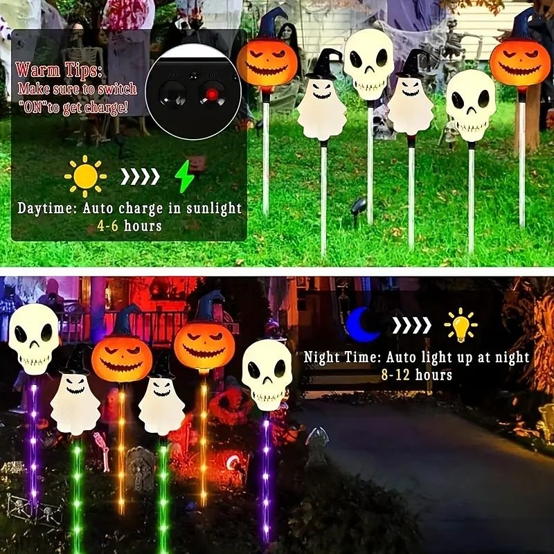 6pcs Halloween Solar Pumpkin Ghost Garden Lights Outdoor Waterproof Horror Atmosphere Yard Path Decor Lights for Halloween Party Sidewalk House Path Lawn Yard Decoration3
