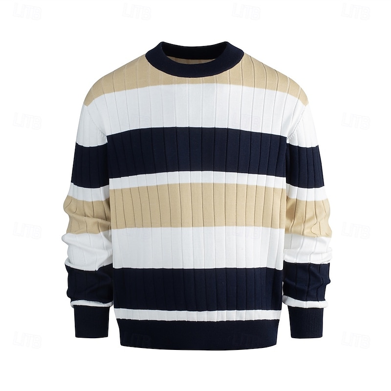 Men's Pullover Sweater Jumper Knit Sweater Ribbed Knit Regular Tops Knitted Color Block Crew Neck Fashion Basic Vacation Daily Wear Clothing Apparel Fall Winter Green Khaki S M L2