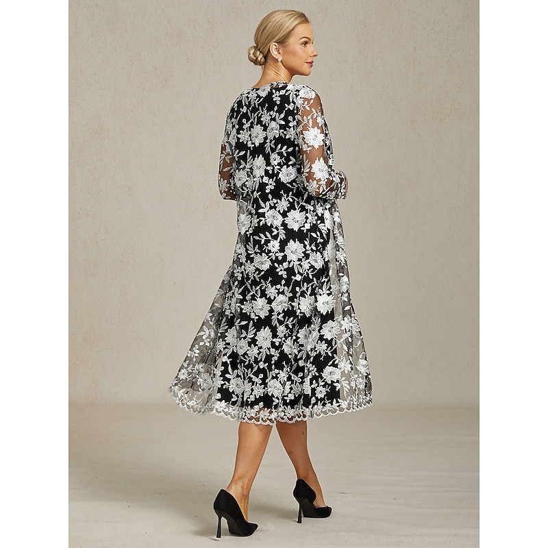 Women's Coat Breathable Lace Embroidered Elegant Floral Formal Wedding Party Long Crewneck Loose Fit Long Sleeve Outerwear Black Summer Spring2