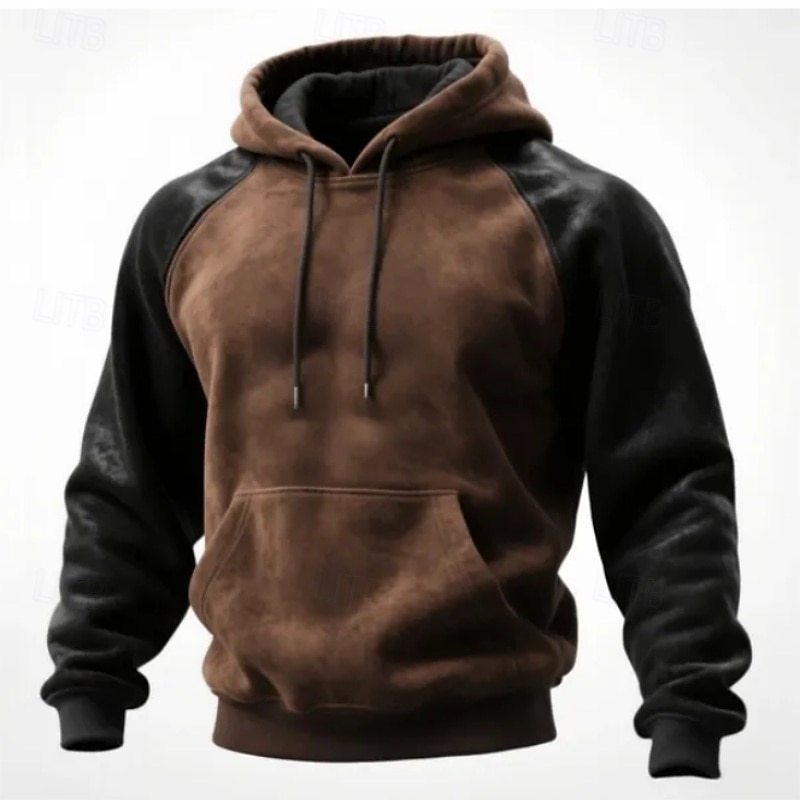 Men's Hoodie Pullover Hoodie Sweatshirt Brown Hooded Plain Patchwork Color Block Sports & Outdoor Casual Daily Streetwear Cool Sportswear Spring &  Fall Clothing Apparel Hoodies Sweatshirts
