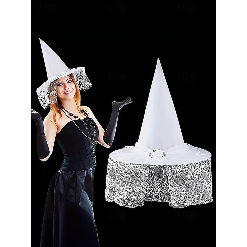 Women's Halloween Witch Hat – Gothic Pointed Hat with Lace and Rhinestone Buckle in Multiple Colors for Costume Party and Cosplay4
