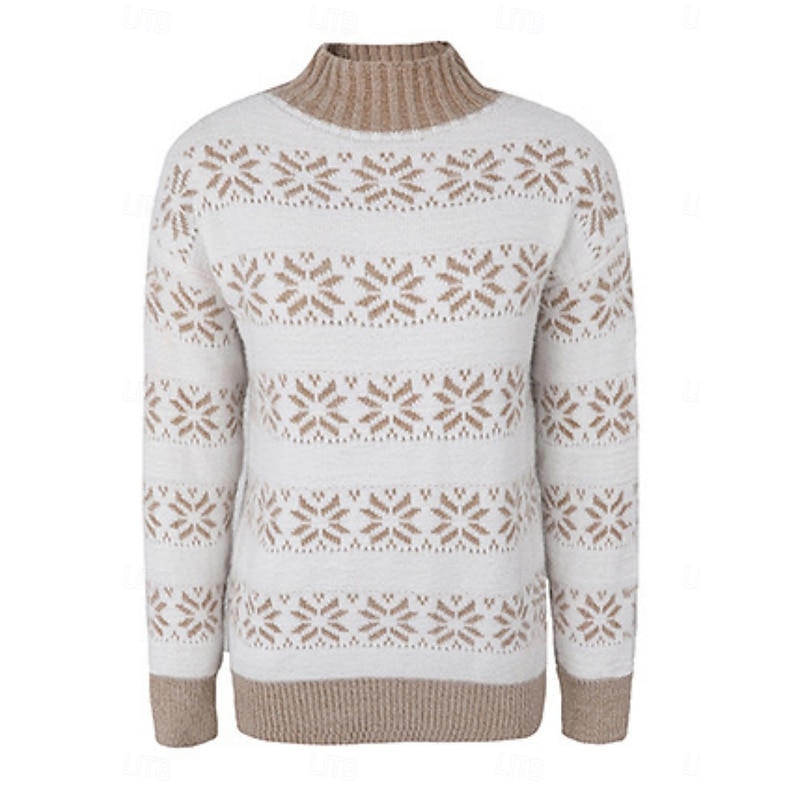 Women's Sweater Casual Soft Snowflakes Ribbed Turtleneck Knitted Long Sleeve Regular Tops Knit Outdoor Daily Weekend Pink Navy Blue Fall Winter2