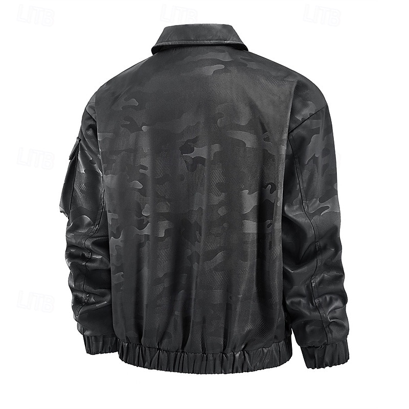 Men's Bomber Jacket Cargo Jacket Casual Jacket Vacation Daily Breathable Pocket Spring Fall Plain Fashion Classic Lapel Regular Black White Jacket3