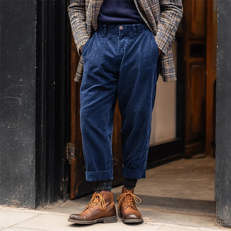 Men's Trousers Dress Pants Corduroy Pants Chinos Pocket Buttons Plain Comfort Formal Party Work Fashion Classic Style Royal Blue Dark Gray Micro-elastic2