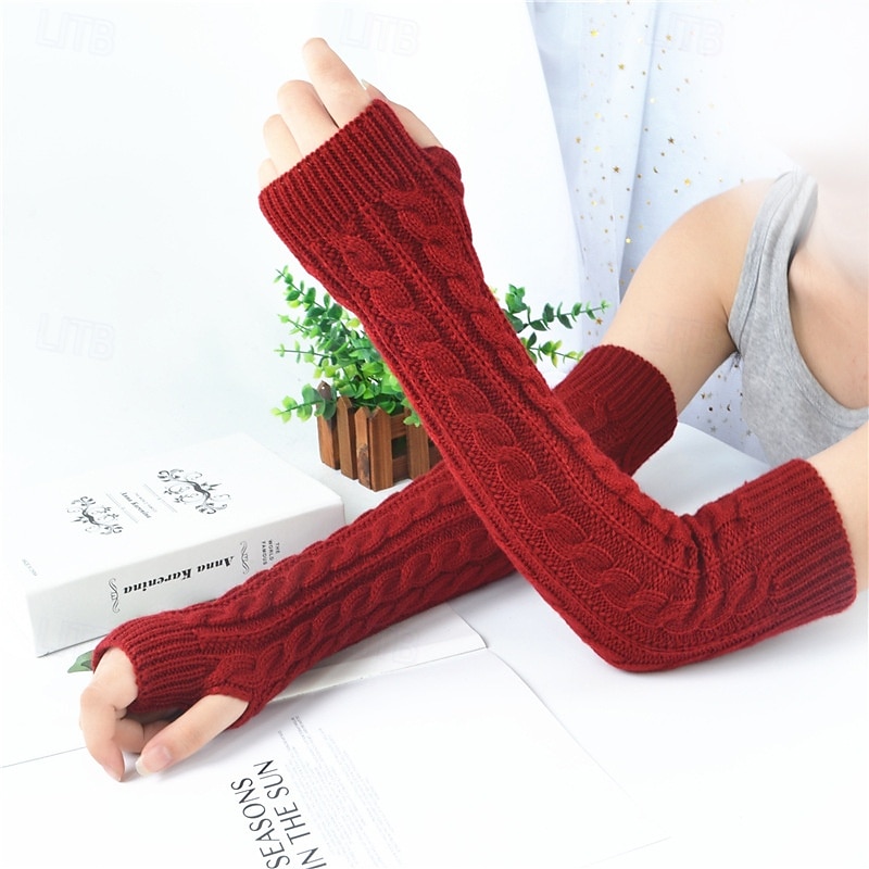 Women Long Winter Knitted Arm Sleeves, Fingerless Acrylic Gloves, Warm Handless Knitwear for Fall and Winter, Long Arm Warmers2