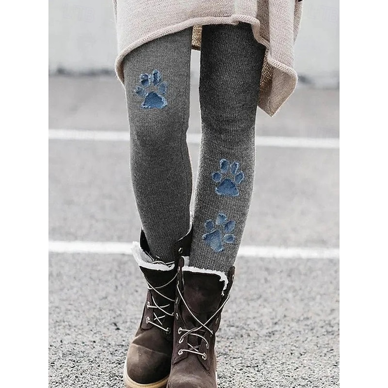 Women's Leggings Vacation Vintage Ethnic Style Full Length High Waist Graphic Cat 3D Print Quick Dry Breathability Soft Stretchy Outdoor Home Causal White Blue Gray Summer Spring Fall Slim Fit2