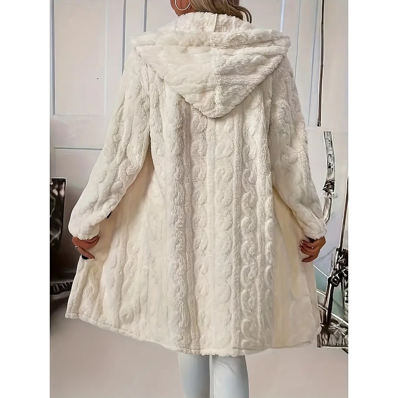 Women's Sherpa Jacket Comfortable Breathable Jacquard Elegant Casual Plain Vacation Street Casual Daily Wear Single Breasted Long Hooded Regular Fit Long Sleeve Outerwear Beige Spring Fall2