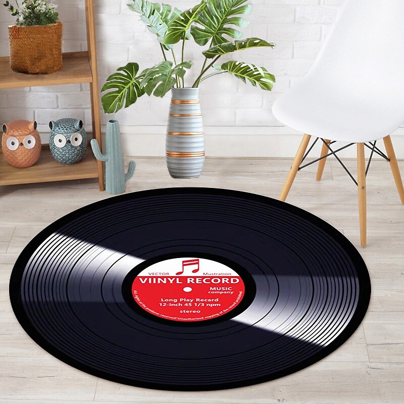 Record Album Round Rug Retro Stylish Music Carpet Floor Mat Non Slip Soft Area Rug for Living Room Bedroom Entryway Sofa Stool Home Decoration4