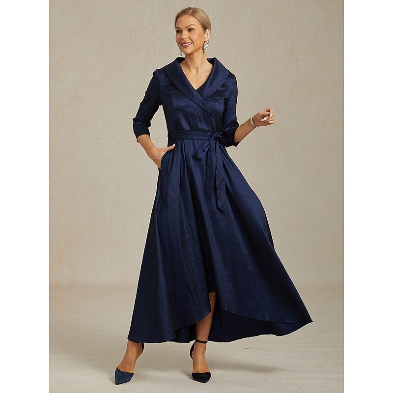 Women's Maxi long Dress Party Dress Elegant Vintage Regular Fit Solid Color 3/4 Length Sleeve V Neck Navy Blue Fall Winter