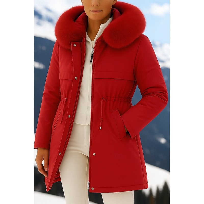 Women's Winter Coat Sherpa Jacket Comfortable Breathable Pocket Fashion Casual Plain Vacation Street Casual Daily Wear Zipper Long Hooded Regular Fit Long Sleeve Outerwear Black Red Blue Spring Fall4