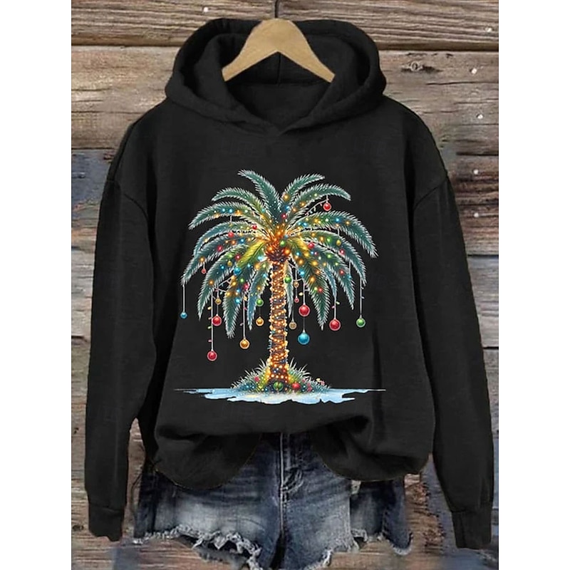 Women's Pullover Hoodie Sweatshirt Graphic Christmas Casual Long Sleeve Hooded Regular Tops Party Evening Wear Street Dailywear Black White Red Green Spring Fall Winter4