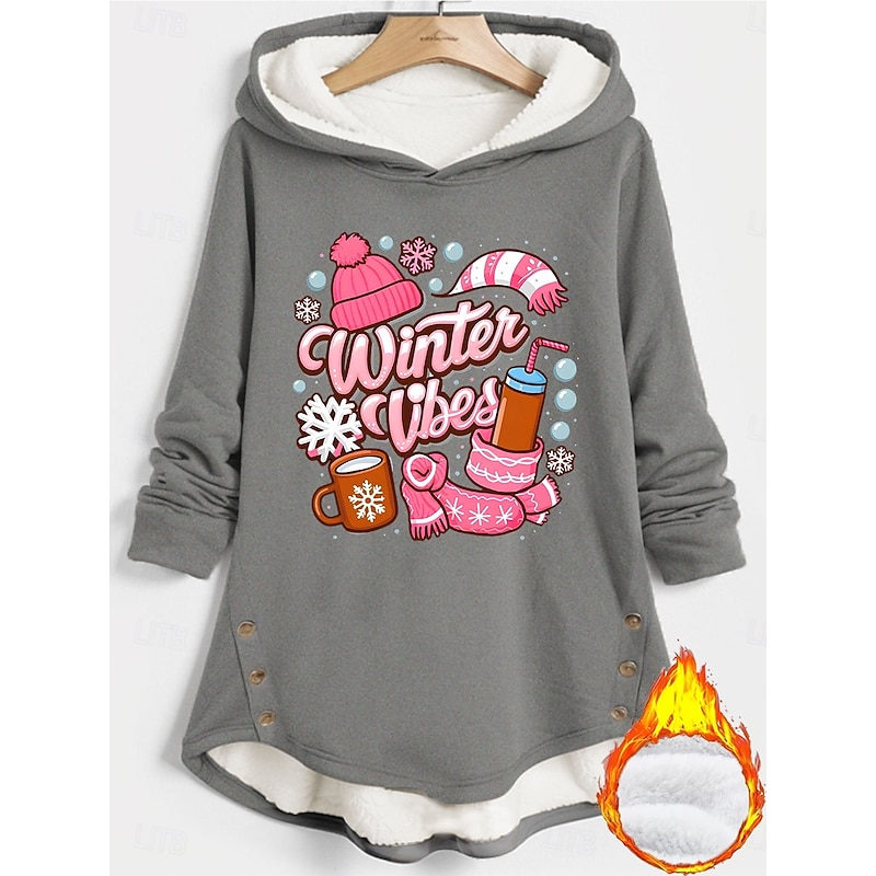 Women's Hoodies Graphic Letter Warm Casual Long Sleeve Hooded Regular Tops Casual Drawstring Print Black Pink Red Blue Gray Fall Winter3
