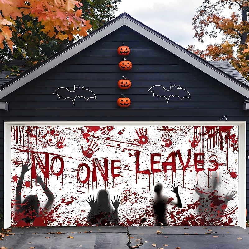 Halloween Garage Door Cover Large Hanging Backdrop Bloodstains Bloody Handprints 3D Dark Punk Gothic Style Party Outdoor Shooting Backgrounds Yard Haunted House Home Decor