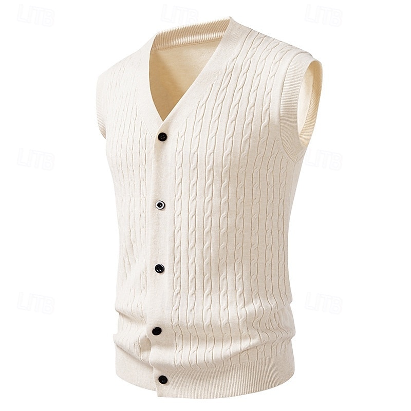 Men's Sweater Sweater Vest Cardigan Sweater Ribbed Knit Regular Tops Knitted Ribbed Plain V Neck Vacation Fashion Casual Daily Wear Clothing Apparel Fall Winter Black Yellow L XL 2XL2