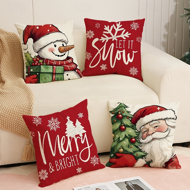 1 pcs Linen Pillow Cover, Cartoon Square Zipper Traditional Classic4