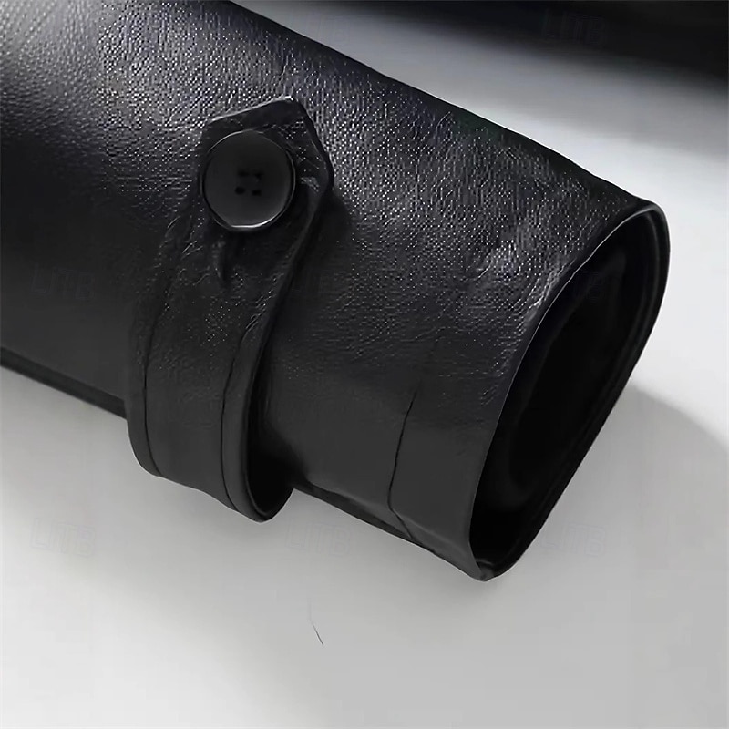 Men's Overcoat Trench Coat Long Trench Coat Vacation Daily Fall Winter PU Leather Windproof Outerwear Clothing Apparel Fashion Classic Plain Pocket Lapel Single Breasted4