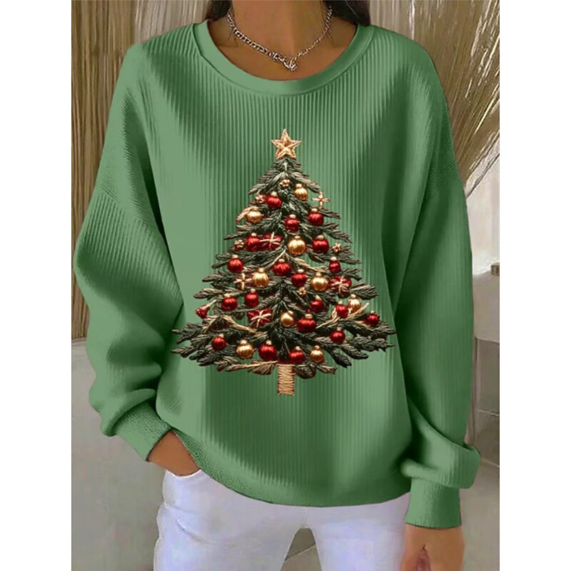 Women's Pullover Sweatshirt Christmas Tree Christmas Casual Long Sleeve Crew Neck Regular Tops Street Dailywear Casual Black Red Green Fall Winter2