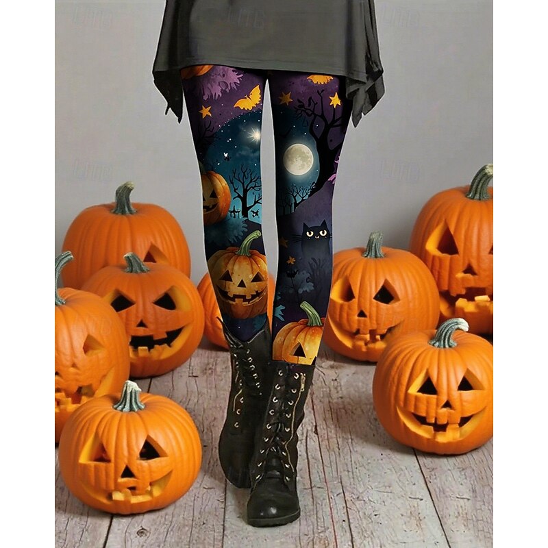 Women's Leggings Cozy Leggings Vacation Basic Casual Full Length High WaistPantsHalloween Graphic Printing Thermal Warm Comfortable Stretchy Vacation Casual Daily Blue Fall Winter Slim Fit
