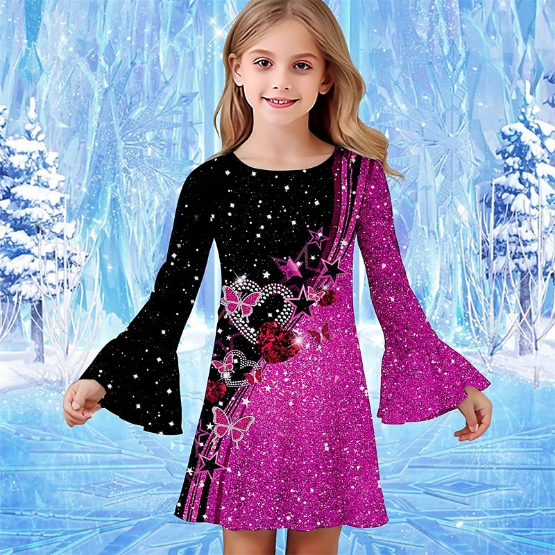 Girls' 3D Butterfly Stars Dress Ruffle Dress Long Sleeve Summer Spring Vacation Daily Holiday Beautiful Sweet Kids 4-12 Years Casual Dress Knee-length Regular Fit2