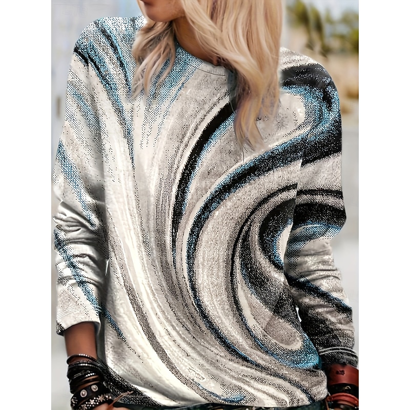 Women's T Shirt Graphic Geometric Vintage Stylish Casual Long Sleeve Crew Neck Regular Tops Daily Print Blue Purple Orange Green Gray Spring Fall Winter4