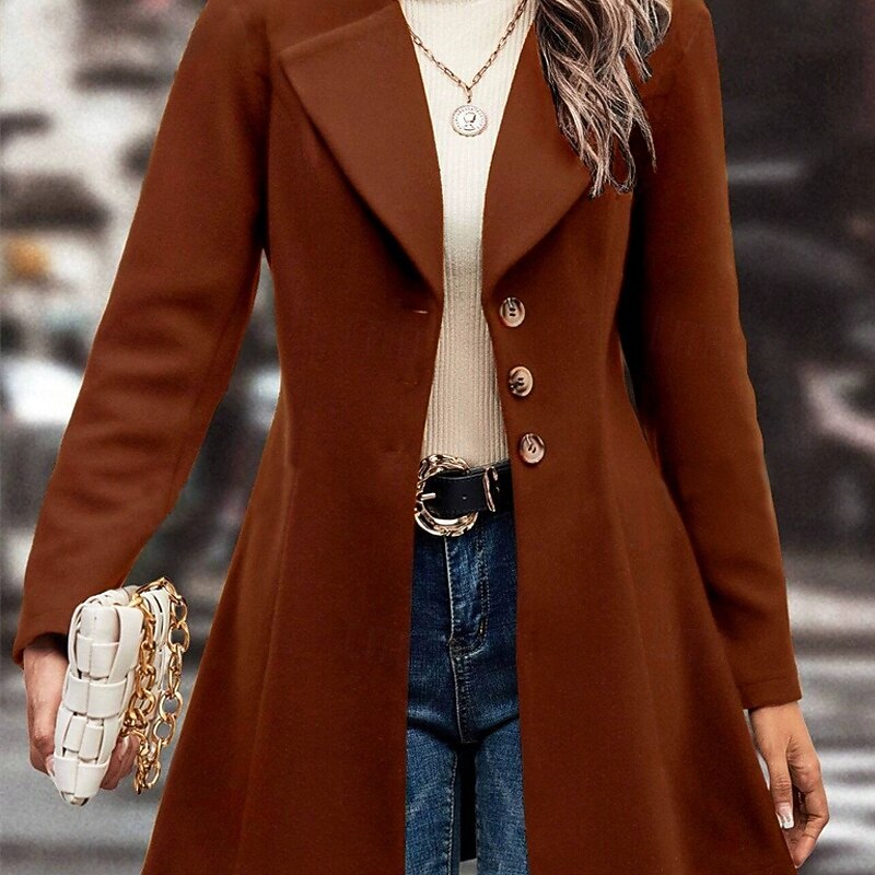 Women's Casual Jacket Warm Comfortable Pocket Buttons Fashion Outdoor Plain Going out Weekend Single Breasted Regular Lapel Regular Fit Long Sleeve Outerwear Black Apricot Coffee Fall Winter4