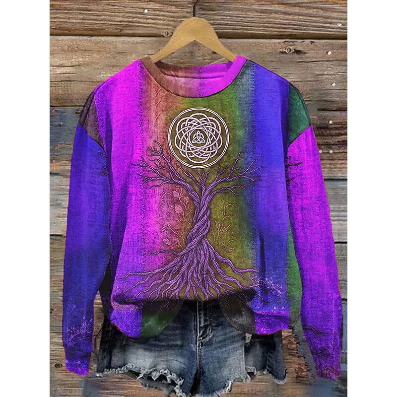 Women's Pullover Graphic Color Block Warm Classic Casual Long Sleeve Crew Neck Regular Tops Home Street Dailywear Print Blue Purple Orange Green Spring Fall Winter3