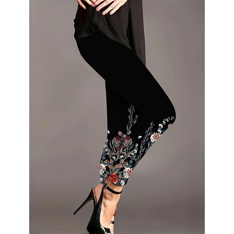 Women's Slacks Leggings Cozy Leggings Vacation Vintage Streetwear Full Length Natural Floral Graphic Flower Elastic Waist Print Comfy Outdoor Comfortable High Elasticity Outdoor Vacation Streetwear2