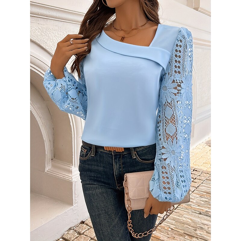 Women's Blouse Elegant Stylish Basic Long Sleeve Asymmetrical Regular Tops Daily Lace White Pink Red Blue Green Spring Fall Winter2