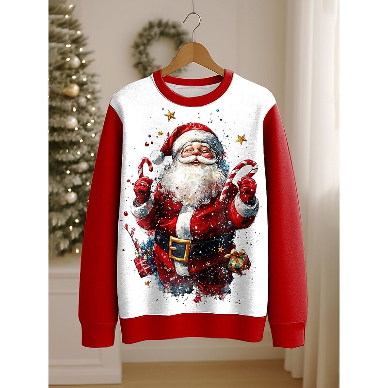 Women's Pullover Sweatshirt Graphic Santa Claus Casual Long Sleeve Crew Neck Regular Tops Street Casual Holiday Print Red Blue Purple Green Spring Fall Winter