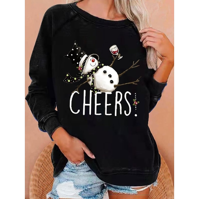 Women's Pullover Graphic Snowman Casual Long Sleeve Crew Neck Round Neck Regular Tops Casual Holiday Black Green Gray Spring Fall Winter2