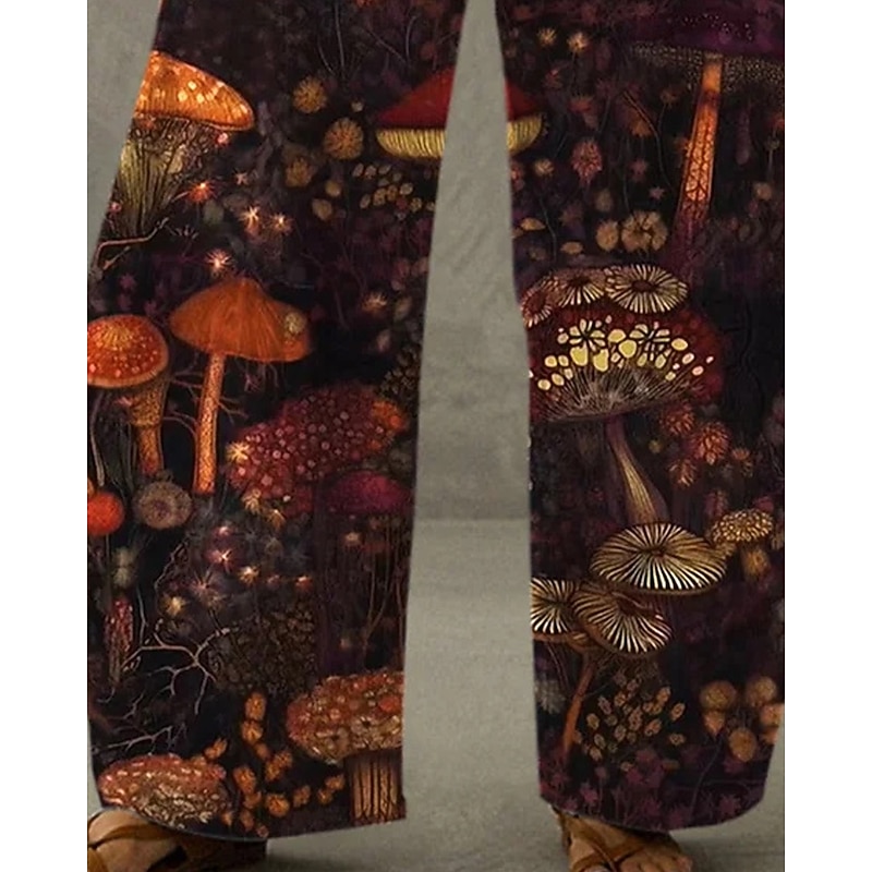 Women's Wide Leg Pants Trousers Vacation Vintage Ethnic Style Full Length High Waist Graphic Pocket Elastic Waistband Print Comfy Breathability Inelastic Vacation Casual Daily Orange Spring Fall3