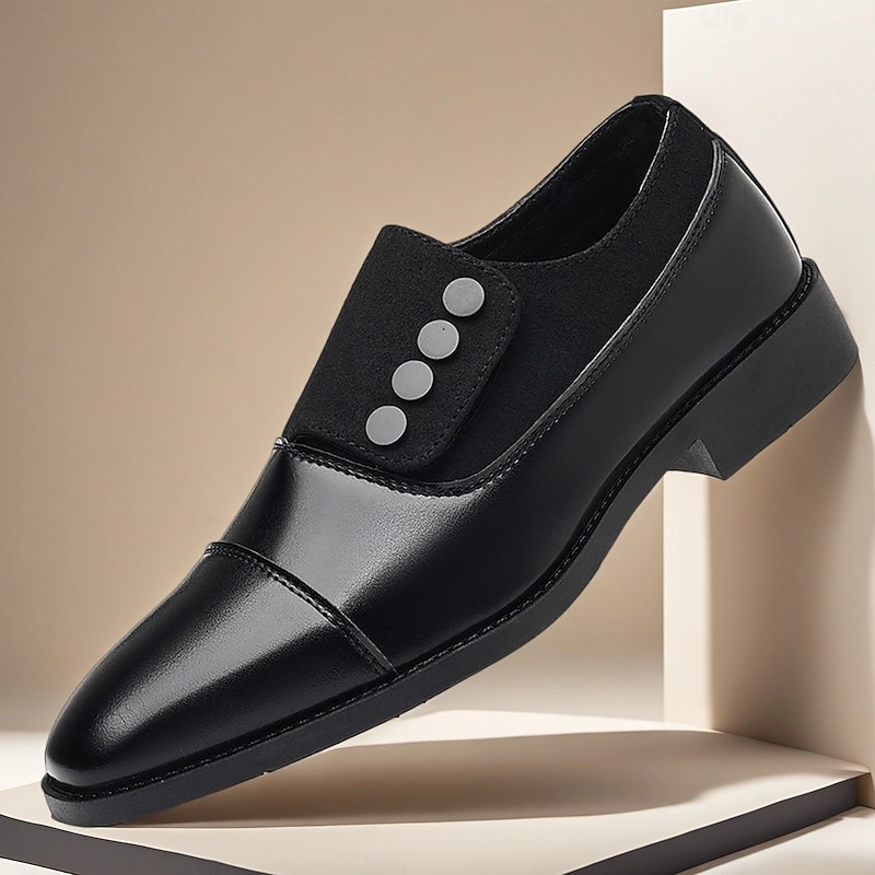 Men's Black Button Decor Dress Shoes Classic Slip-On Business Formal Oxford Style Footwear for Office, Weddings and Evening Parties2